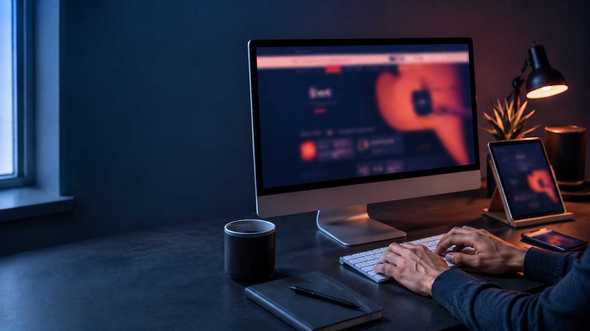 Osoba pracująca przy komputerze nad stroną internetową